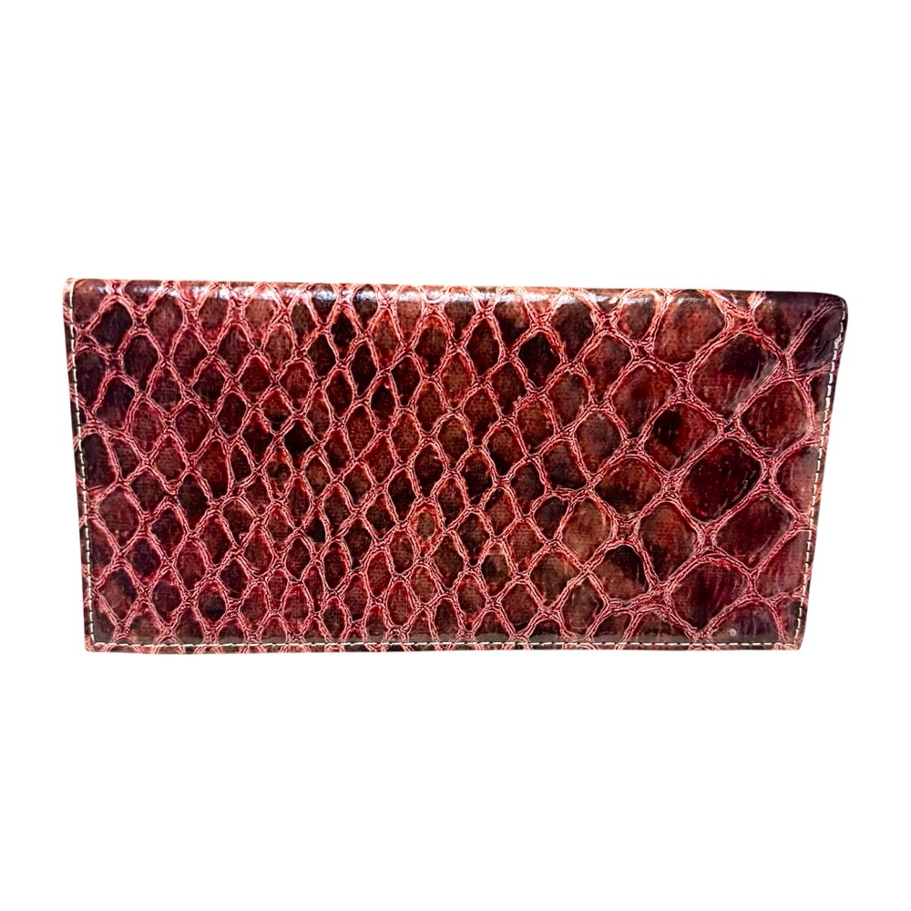 Guess Checkbook Cover Wallet Pink Snake Embossed Glossy Faux Leather Tan inside